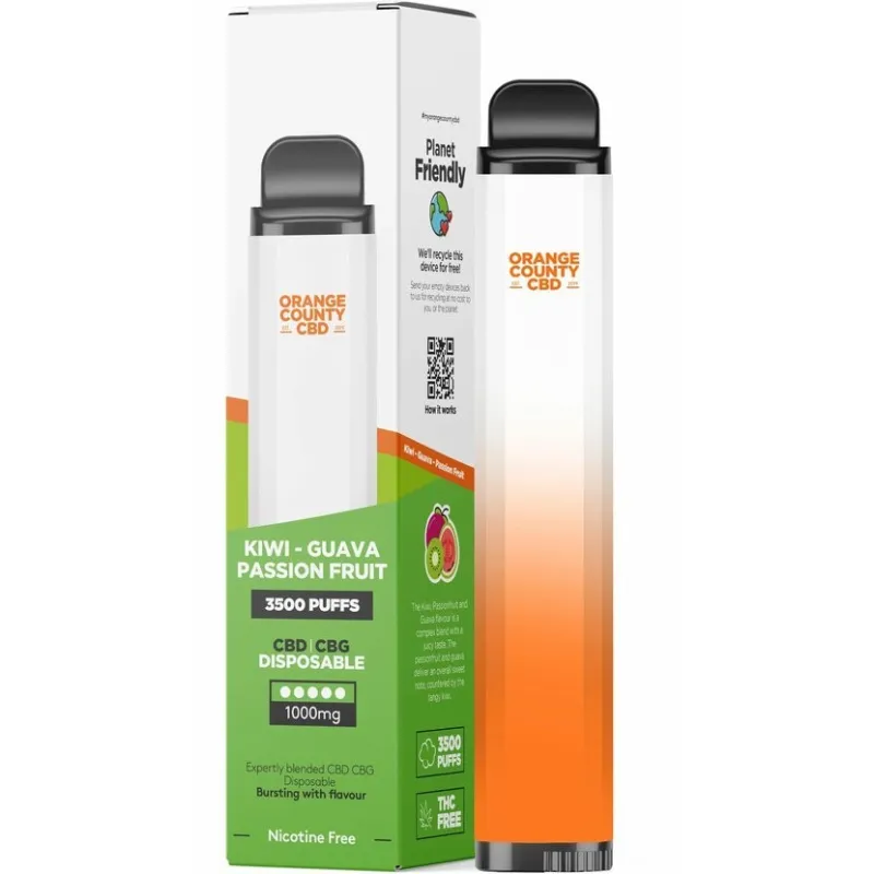 Orange County CBD Vape pen Kiwi - Guava & Passion Fruit 3500 Puff, 600 mg CBD, 400 mg CBG 10 ml