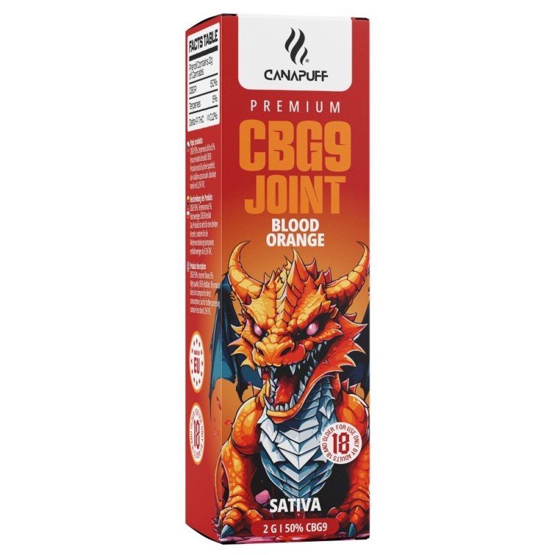 CanaPuff CBG9 Blutorangen-Prerolls – 50 % Stärke, 2 g Gewicht, THC-Gehalt weniger als 0,2 %