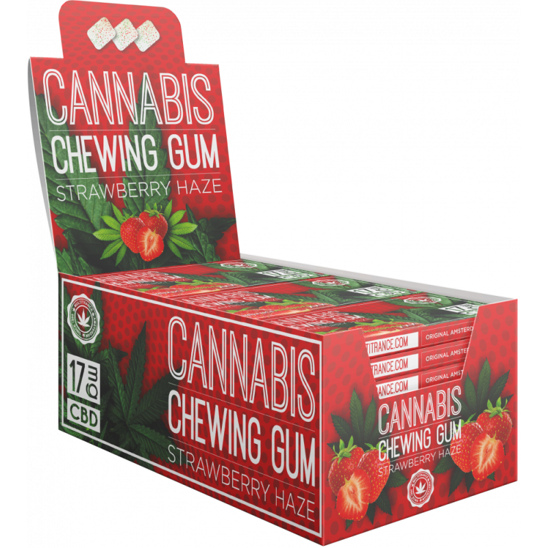 Cannabis Erdbeer Kaugummi (17mg CBD), 24 Schachteln im Display