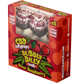 Multitrance Bubbly Billy Buds 10 mg CBD Saure Himbeer-Lollis mit Kaugu