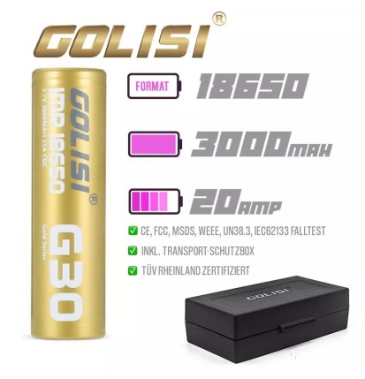 Golisi G30 18650 Akku 3000mAh 20A