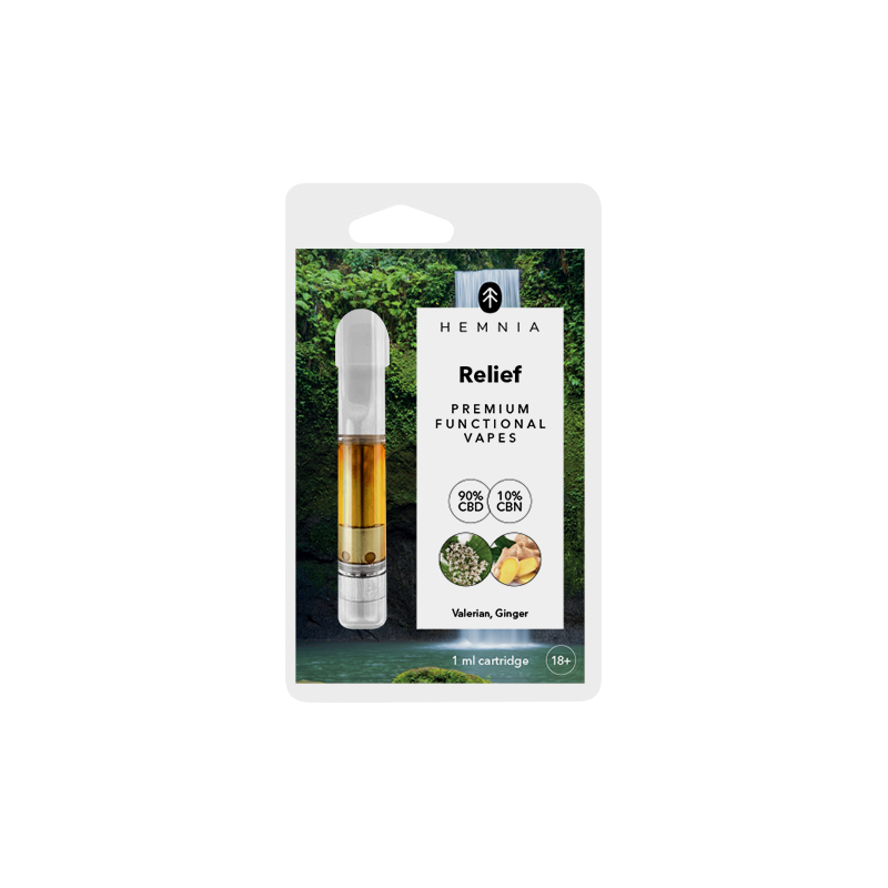 Hemnia Kartusche Relief - 90 % CBD, 10 % CBN, Baldrian, Ingwer, 1 ml