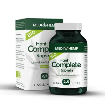 MEDIHEMP – Bio Hanf Complete Kapseln – Bio CBD Kapseln 2,5% (405mg) – 60Stck.